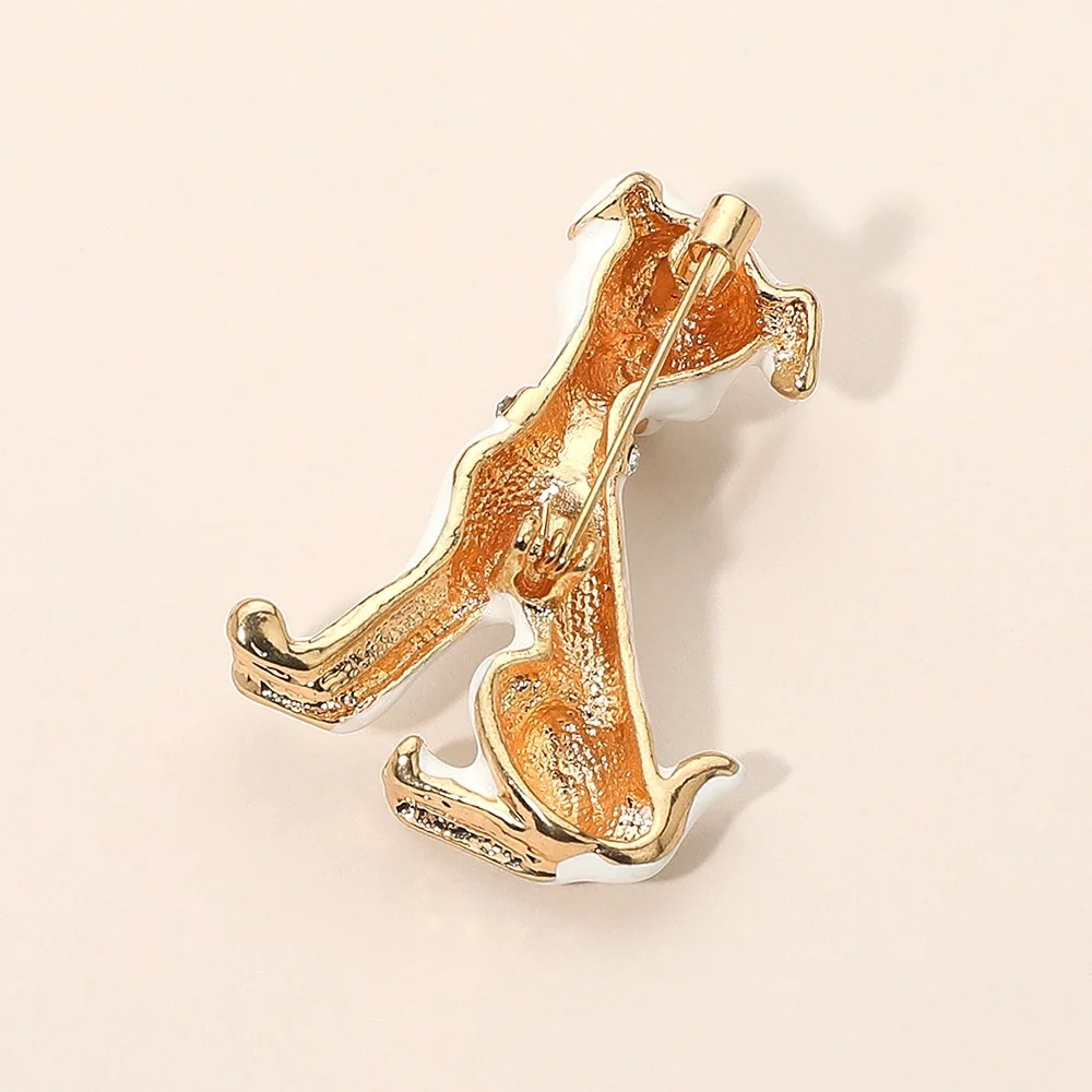 White Dalmation Dog Puppy Rhinestone Crystal 1.5 Inch Brooch Pin Gold Accessory